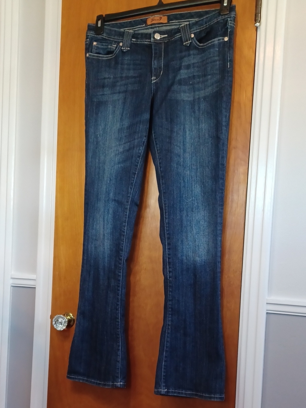 Size 31 Seven7 Dark Blue Flare Jeans. L.34". Rise 9".  EUC!